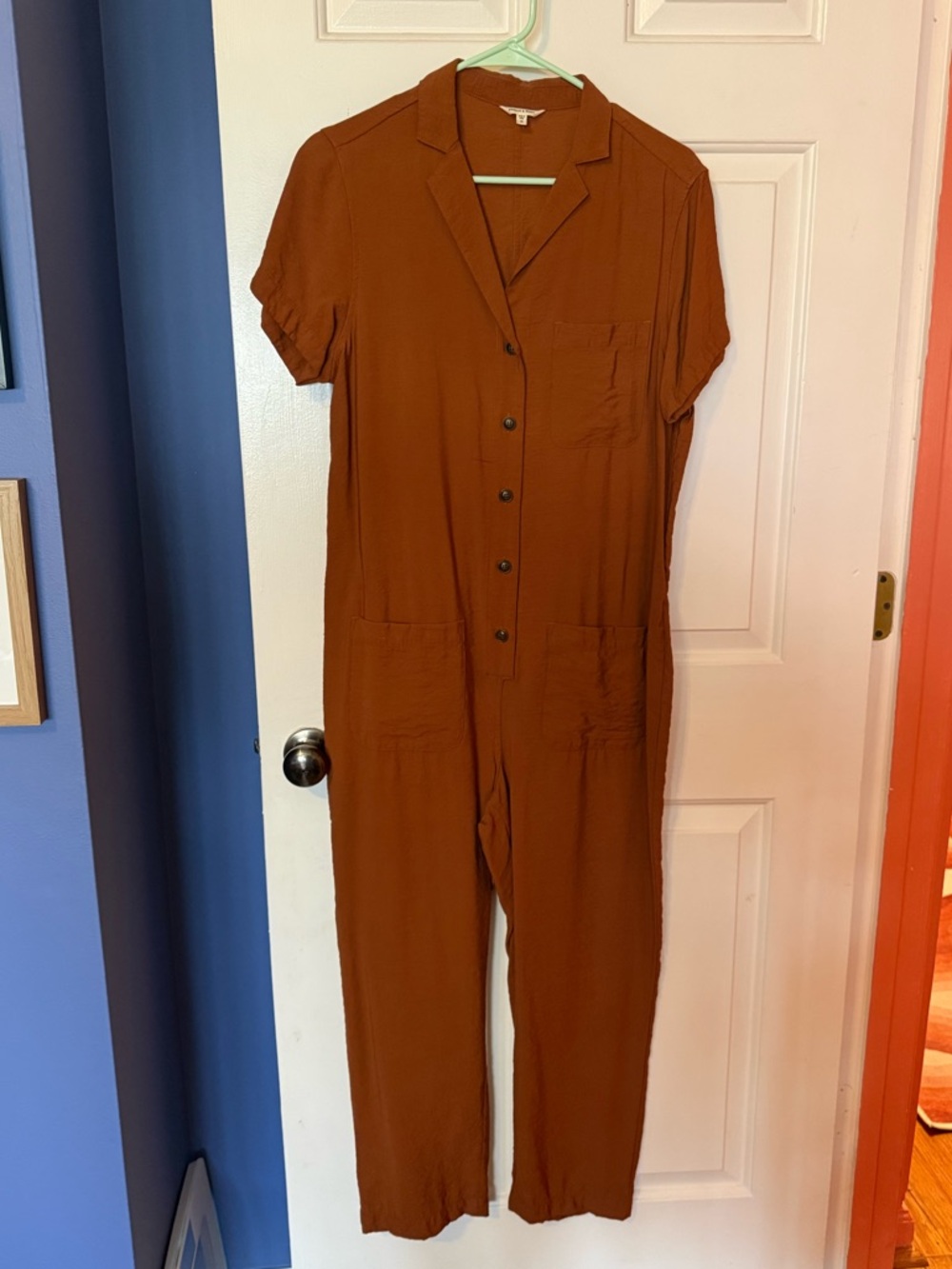 Bridge & Burn Women's Rust Short-Sleeve Button-Front Jumpsuit